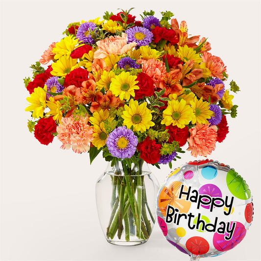 Kaleidoscope Bouquet with Birthday Balloon – CHESAPEAKE FLORAL & GIFTS, Chesapeake VA