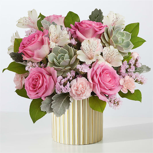 Dusty Rose Bouquet with Ivory Vase – CHESAPEAKE FLORAL & GIFTS, Chesapeake VA