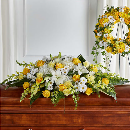 Golden Harmony Casket Spray – CHESAPEAKE FLORAL & GIFTS, Chesapeake VA